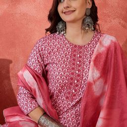 Sangria Chikankari Embroidered Straight Kurta With Trouser & Dupatta-11
