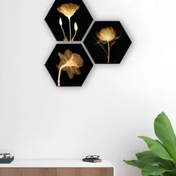 SAF Black & Brown 3 Pieces Flowers Printed Wooden Wall Art-image-52
