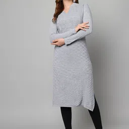 BUDAPEST Women Floral Woven Design Festive Straight Woollen Kurta-picture-43