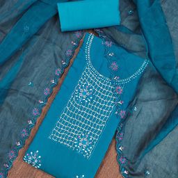 SHADOW & SAINING Embroidered Pure Silk Semi-Stitched Dress Material-image-44