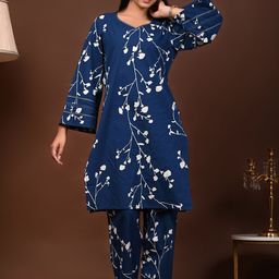Rimeline Floral Printed V-Neck Flared Sleeves Pure Cotton Straight Kurta With Trouser-51