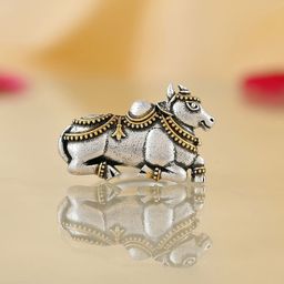 Voylla Silver-Plated Qasbah Nandi Oxidised Two Tone Ring-image-9