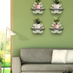OLIVE TREE Black & Cream 4 Pieces Olive Tree Planter Stand Wall Shelves-33
