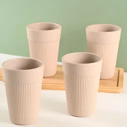 eha Beige 4 Pieces Striped Matte Cups - 350 ml Each-picture-22