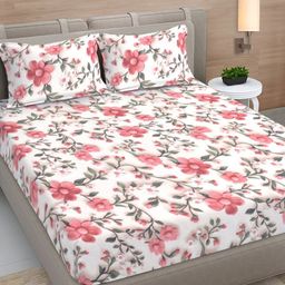 FABINALIV White & Pink Floral 300 TC King Bedsheet with 2 Pillow Covers-image-9