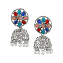 Stefan Rhodium-Plated Floral Jhumkas-image-7