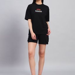 GRIFFEL Oversized-Fit Pure Cotton T-Shirt & Shorts Co-Ord Set-image-78