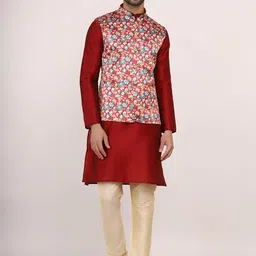 Sadree Men Printed Regular Dupion Silk Kurta with Churidar-picture-8