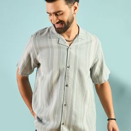 The Roadster Lifestyle Co. Men Cuban Collar Vertical Striped Cotton Casual Shirt-image-64