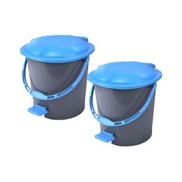 Aura 2 Pieces Blue & Grey Pedal Bucket Bins With Handle 7L Each-image-15