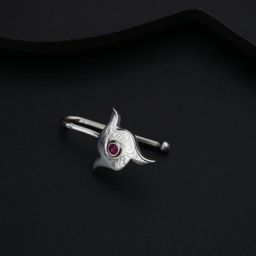 House of Aadyaa Sterling Silver Oxidised Stone Studded Stud Nosepin-image-15
