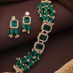 Anouk Gold-Plated Stone-Studded & Beaded Jewellery Set-image-46