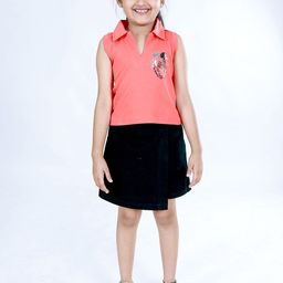 KiddoPanti Cropped Sleeveless Pure Cotton T-Shirt With Skorts Clothing Set-picture-46