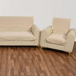 Bajo's Beige 6 Pieces Self Design Velvet 5-Seater Sofa Covers-13