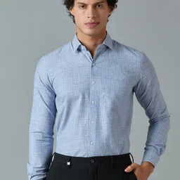 MARK & ALBERT Slim Fit Vertical Striped Cotton Linen Formal Shirt-image-87