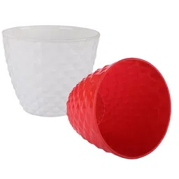 Kuber Industries 2Pc Red & White Diamond Pattern Durable Plastic Planters image 3