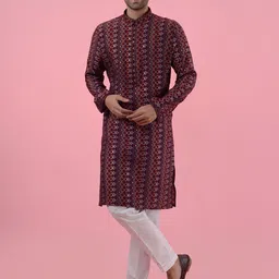 JADE BLUE Men Printed Regular Kurta with Pyjamas-picture-1