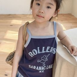 LULU & SKY Girls Blue Typography Printed Sleeveless Top-picture-4