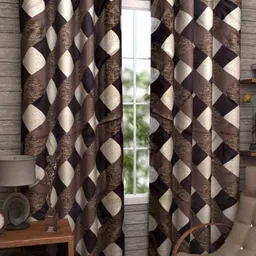 BELLA TRUE Brown & Beige 2 Pieces Geometric Printed Door Curtains-image-23