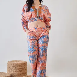 The Kaftan Company V-Neck Printed Top With Trouser Co-Ords-46