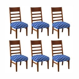 Lazi Set Of 6 Blue & White Diamond Printed 200 GSM Dining Chair Base Covers-image-48