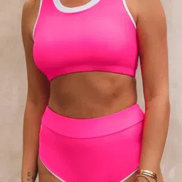 ANGEL CROSHET Women's High Waisted Bikini Sets Sporty Two Piece Color Block Swimsuit-picture-14
