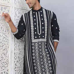 Jompers Geometric Embroidered Mandarin Collar Straight Kurta-25