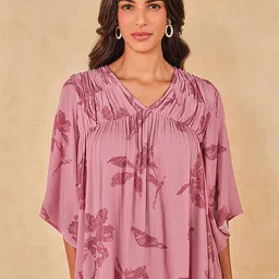 AND Print Tie-Up Neck Kimono Sleeve Top-image-25