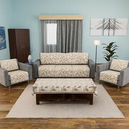 Aura Brown & White 11 Pieces Printed Velvet 5 Seater Sofa Cover & Table Covers-picture-23