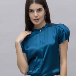 PURYS Puff Sleeve Sheen Satin Top-image-57