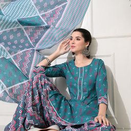 GLOWWORLD Women Ethnic Motifs Printed Regular Kurta with Salwar & With Dupatta-image-63