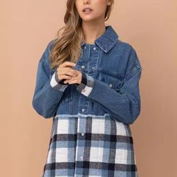 StyleCast Women Spread Collar Checked Cotton Casual Denim Jacket-picture-3
