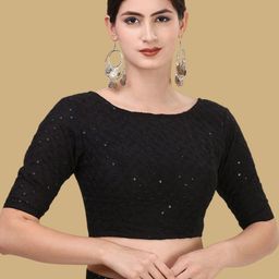 Oomph! Sequinned Embroidered Cotton Boat Neck Saree Blouse-picture-30