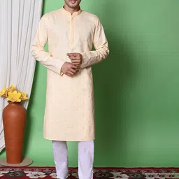 AHLAN APPARELS Men Floral Embroidered Regular Sequinned Pure Cotton Kurta with Pyjamas-13