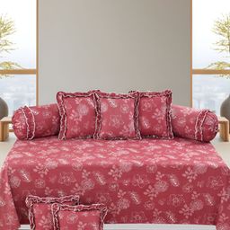 Luxmi Cotton Fabrics 8Pcs White & Maroon Floral Printed Diwan Set-14