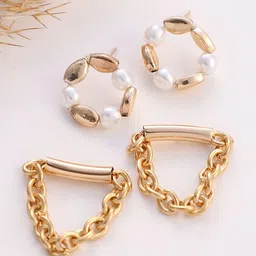 SOHI Set Of 2 Gold-Plated Chain-Loop Contemporary Drop Earrings-64