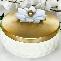 DIWAM HANDICRAFTS White & Golden Floral Dry Fruit Metal Storage Jar-picture-49