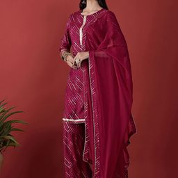 Anouk Women Leheriya Printed Regular Chanderi Silk Kurta with Palazzos & With Dupatta-picture-26