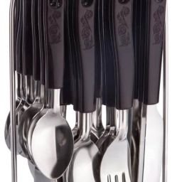 Royal Black Wire Cutlery Set with Stainless Steel Spoon Set 24pcs Steel, Plastic Cutlery Set-17