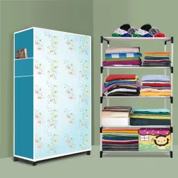 Strong 4 Shelf Plastic wardrobe, Foldable and Portable Almirah for Adults, Kids PVC Collapsible Wardrobe-image-12