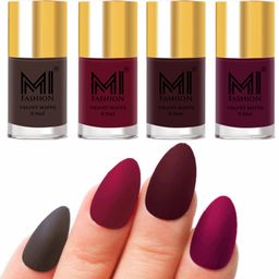 mi fashion Premium Quality Dull Velvet Matte Nail Polish Duo Pont Flat Brush Exclusive Combo No-104 Coffee,Mauve,Wine,Magenta-picture-1
