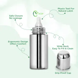 Stainless Steel Feeding Bottle with Medium Flow Nipples 250ml New Born Flow Nipple-image-48