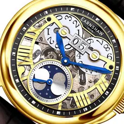 EARNSHAW Men Gold-Toned Patterned Dial & Brown Leather Straps Analogue Multi Function Automatic Motion Watch image 4