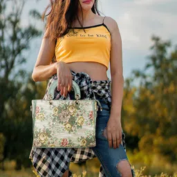 Exotic Floral Printed Structured Handheld Bag image 5