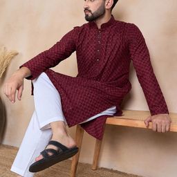 House of Pataudi  Ethnic Motifs Embroidered Mandarin Collar Straight Kurta-picture-46