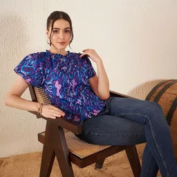 DENNISON Abstract Printed Puff Sleeves Top-picture-9