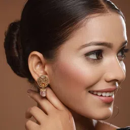 Jazz and Sizzle Set Of 2 Gold-Plated Dome Shaped Stone Studded & Beaded Drop Earrings image 4