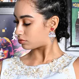 ODETTE Gold Plated Ice Cream Cone Shaped Beaded and Stone Studded Drop Earrings-image-2