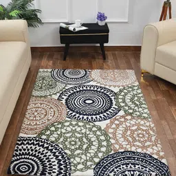 PRESTO Green & White Geometric Printed No Shredding Rectangular Carpet-0