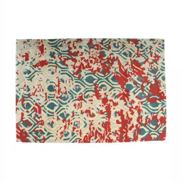 ZEBA Cream-Coloured & Red Abstract Printed Rectangle Shaped Hand-Tufted Woollen Carpet image 3